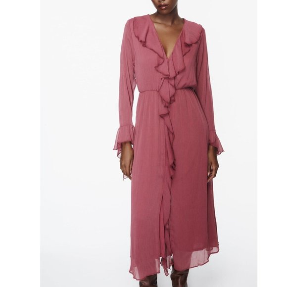 BLOGGER'S FAVE! Zara Ruffled Midi Dress NWT - Picture 14 of 16